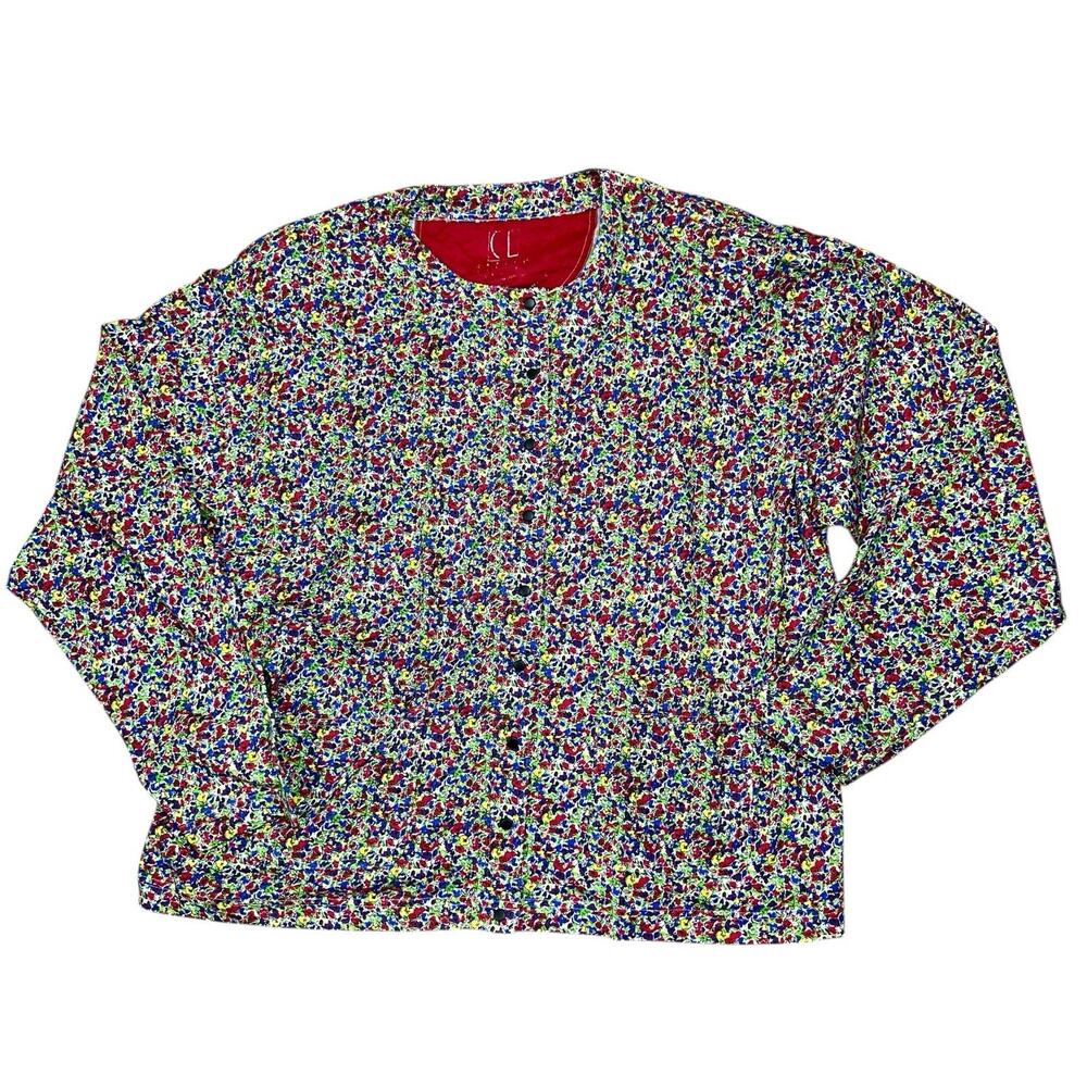 Vtg Carole Little Sport Cardigan Ditsy Floral Top L Cotton Hong Kong Grandmacore